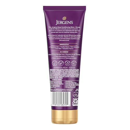 Jergens Shea and Cocoa Whipped Body Butter Lotion, Tone Enriching Hand And Body Lotion for Dry Skin, with Vitamins B3 & E, 8.5 Oz