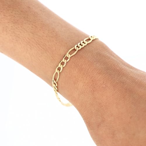 Nuragold 10k Real Yellow Gold Figaro Link 4.5mm Chain Bracelet (7"-9") - 8"