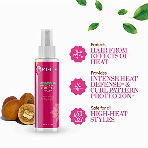 Mielle Organics Mongongo Oil Thermal & Heat Protectant Spray, Protects Hair from Heat Damage, Intense Heat Defense, Curl Pattern Protection, Safe for All Hair Types, 4 Ounce
