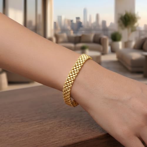 Floreo 14k Yellow Gold 9.5mm Brick Watch Band Panther Link Bracelet, 7.25 Inch