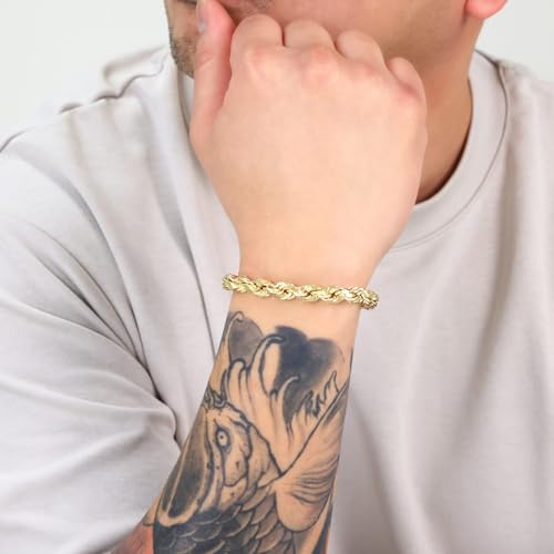 Nuragold 14k Real Yellow Gold Rope Chain Diamond Cut Mens Bracelet - 8mm - 8"