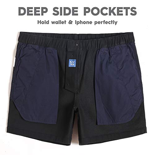maamgic Men's Classic-fit 5.5" Cotton Casual Shorts Elastic Waistband with Multi-Pocket Daily Wear Walking Summer Outfit Black 34