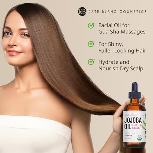 Kate Blanc Cosmetics Organic Jojoba Oil for Hair, Skin, Face, Nails (2oz)