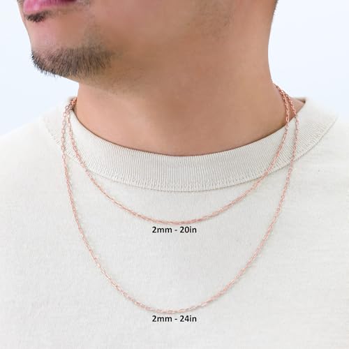 Nuragold 10k Real Rose Gold Paperclip 2mm Elongated Cable Link Necklace (16"-24") Dainty Italian Jewelry for Men & Women - 16"