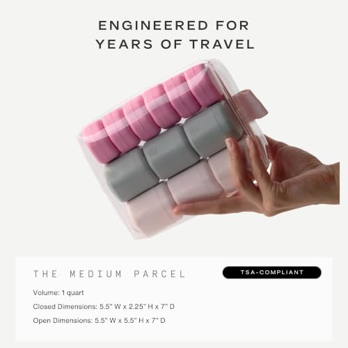 Cadence Parcel - Clear Travel Kit with Zipperless Magnetic Closure - Pebble, Medium - Durable, Leak-Resistant and TSA Approved Toiletry Bag - Modular Organization - Recycled TPU (1 Qt)