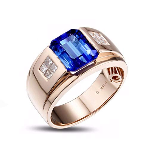 Lanmi 14K Yellow White Rose Gold Men's Natural Emerald Tanzanite Rings Engagement Wedding Band for Men