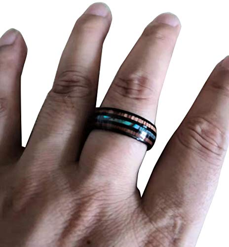 8mm Hawaiian Koa Wood and Abalone Shell Stainless Steel Rings Wedding Bands for Men Comfort Fit (Black, 11)