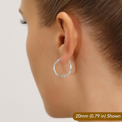 10K White Gold Hand Engraved Full Diamond-cut Round Hoop Earrings