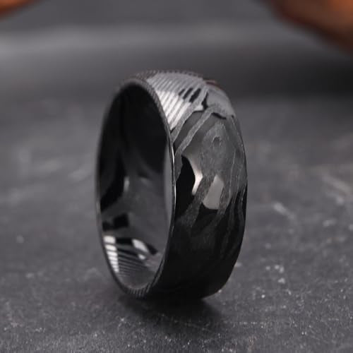 Concept Knight Gold/Black Damascus Steel Rings for Men Men's Wedding Bands