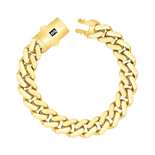 Nuragold 14k Real Yellow Gold Monaco 13mm Miami Cuban Chain Mens Bracelet - 8.5"