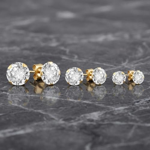 Jewelili 10K Yellow Gold 3 Pair Stud Earrings Set for Women