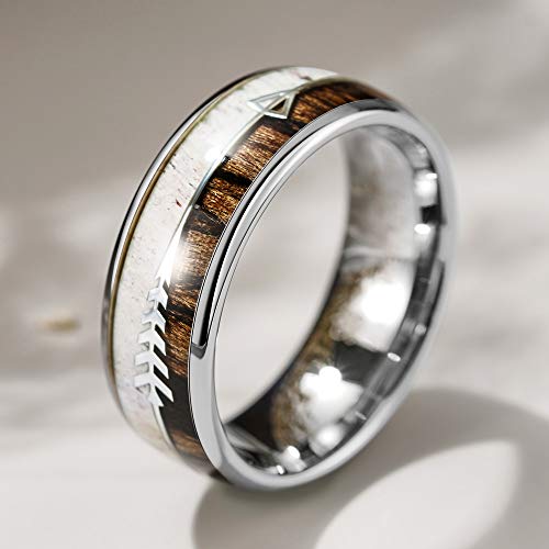 THREE KEYS JEWELRY Men Tungsten Wedding Band Wood&Arrow Inlay 8mm Size 11
