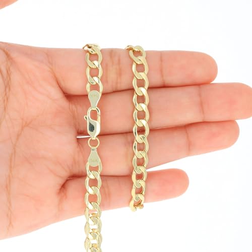 Nuragold 14k Real Yellow Gold Cuban Curb Link 6.5mm Chain Bracelet (7"-9") - 9"