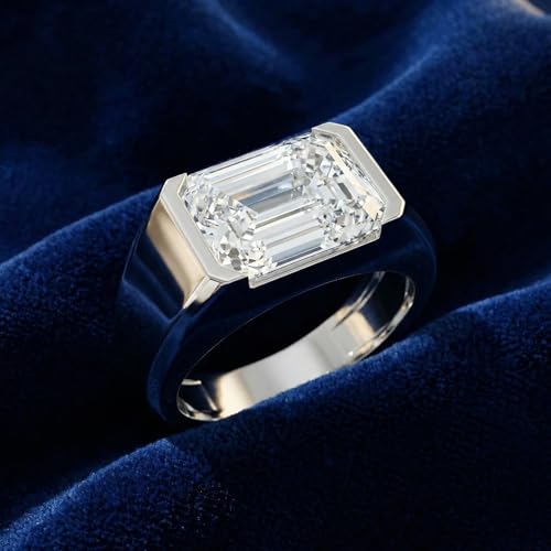 P3 POMPEII3 Pompeii Certified 3Ct Men's Emerald Cut Half Bezel Diamond Ring 14k Gold or Pt Lab Grown - Size 11.5 (F/G,VS1-VS2)