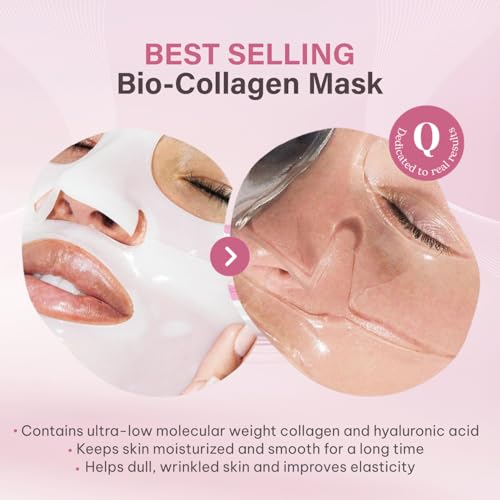 Quasi Bio-Collagen Face Mask Overnight – Hydrating Korean Sheet Mask – Niacinamide & Low Molecular Collagen – Firming & Smoothing Skincare for All Skin Types – 4 Masks