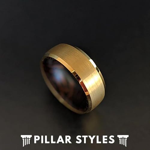 Gold Tungsten and Wood Rings for Men Wedding Band 14K Gold Rings with Wenge Wood Inlay Unique Anniversary Gifts for Him