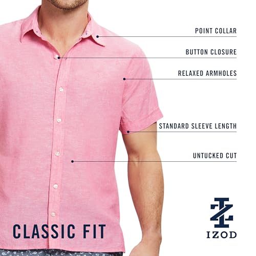 Izod Men's Luxury Classics Short Sleeve Solid Button Down Shirt, Bright White, X-Large