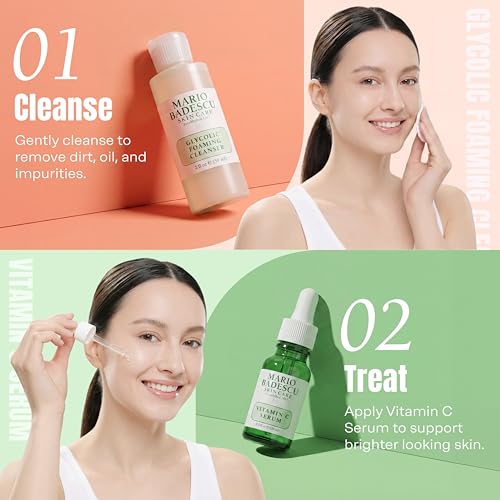 Mario Badescu Good Skin Is Forever & Bright 5-Piece Skincare Set – Glycolic Cleanser, Vitamin C Serum, Hydro Moisturizer, Brightening Mask & Eye Serum for Radiance