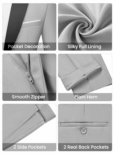 WULFUL Men's 2 Piece Slim Fit Suit Set One Button Blazer Jacket Pants Tuxedo Set for Prom, Wedding and Business