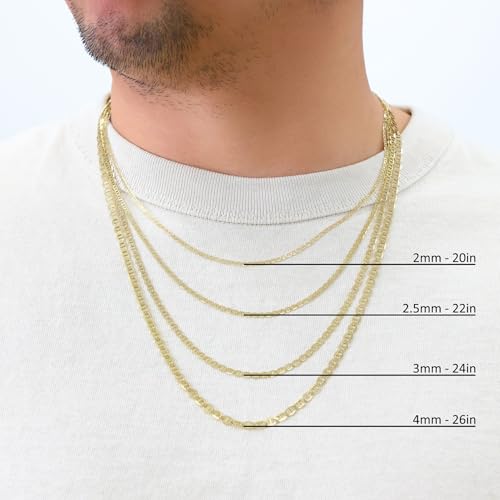 Nuragold 14K Real Yellow Gold Mariner Chain Solid Link Anchor Necklace - 2.5mm,16"