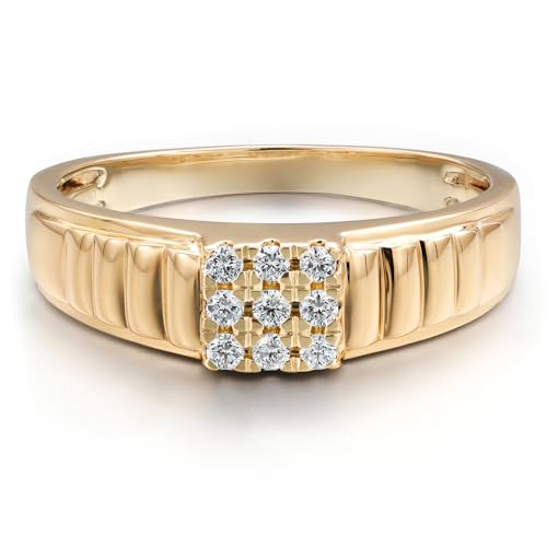 Gem Stone King Men's Solid 10K Yellow Gold White Lab Grown Diamond Ring | 0.18 Cttw | E-F Color | VVS-VS Clarity (Size 10)