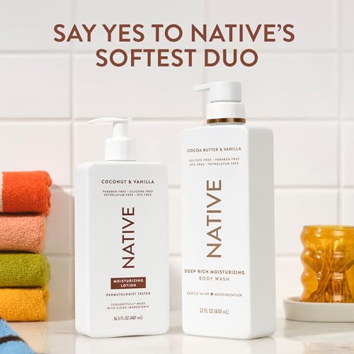Native Body Lotion, Coconut & Vanilla, 48-Hour Hydration for Dry & Sensitive Skin, Made with Plant-Based Moisturizers like Shea Butter, Silicone & Paraben Free, 16.5 fl oz