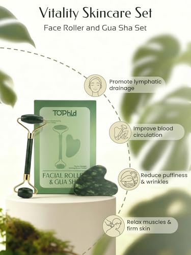 Face Roller & Gua Sha Facial Tools, Face Massager for Self Care, Jade Roller for face, Jawline Sculpting and Puffiness Reducing