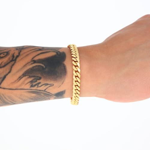 Nuragold 14k Real Yellow Gold Miami Cuban Lightweight Link 7.7mm Chain Bracelet (7"-9") Italian Jewelry for Men & Women - 7"