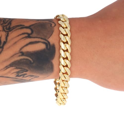 Nuragold 14k Real Yellow Gold Miami Cuban 10mm Solid Chain Mens Bracelet - 7.5"