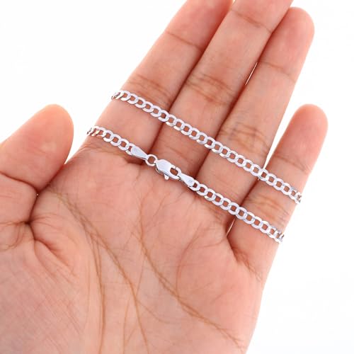 Nuragold 10k Real White Gold Cuban Curb Solid Link Chain Necklace - 3mm - 20"