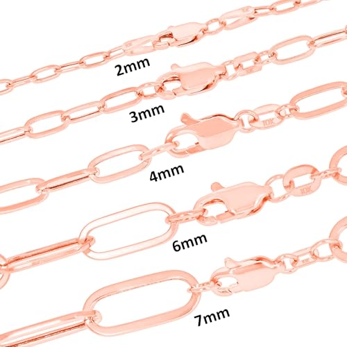 Nuragold 10k Real Rose Gold Paperclip 3mm Elongated Cable Link Necklace (16"-24") Dainty Italian Jewelry for Men & Women - 3mm,24"