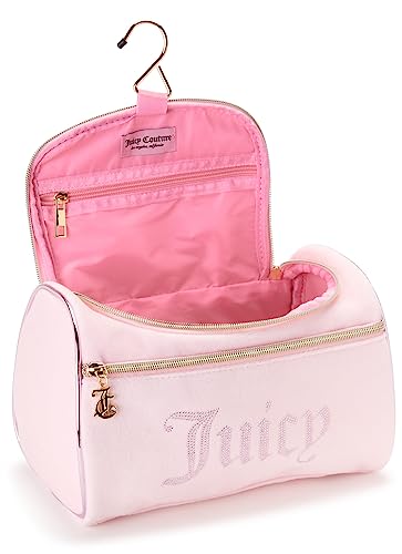 Juicy Couture Pink Makeup Bag Cosmetics Organizer Travel Essentials Hanging Duffel Velour Rhinestones