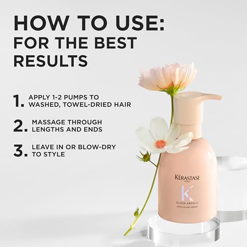 KÉRASTASE Gloss Absolu Anti-Frizz Styling Cream for Thick, Frizzy Hair, for Shine & Smoothness, with Hyaluronic Acid, Silicone-Free Formula, 8.4 Fl Oz