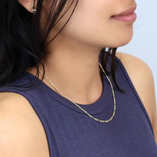 Nuragold 10k Real Yellow Gold Figaro Link 2.5mm Chain Necklace (16"-26") - 16"