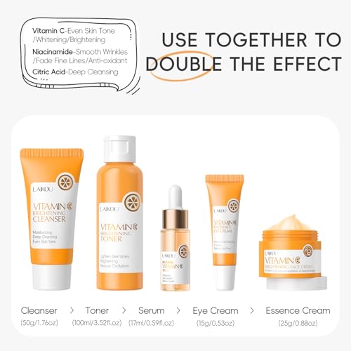 Vitamin C Skincare Set,Face Skin Care Set for Women,Vitamin C Facial Serum Care Set ,Facial Hydrating Kit with Cleanser, Toner, Face Serum, Eye Cream, Face Cream