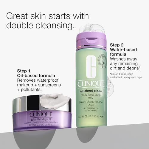 Clinique Take The Day Off Cleansing Balm Makeup Remover | Dissolves Face + Eye Makeup and Sunscreen | For All Skin Types, 1 ounce