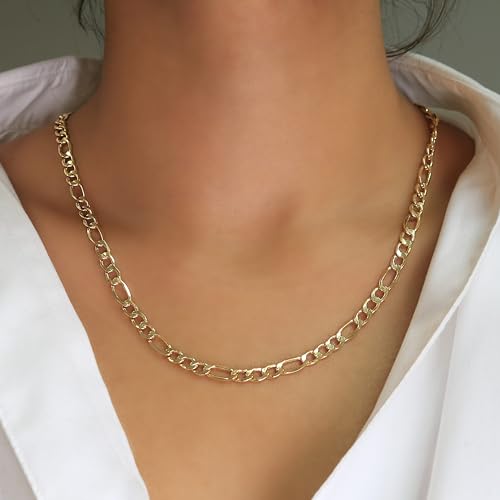 Nuragold 14k Real Yellow Gold Figaro Link 4.5mm Chain Necklace (16"-30") - 18"