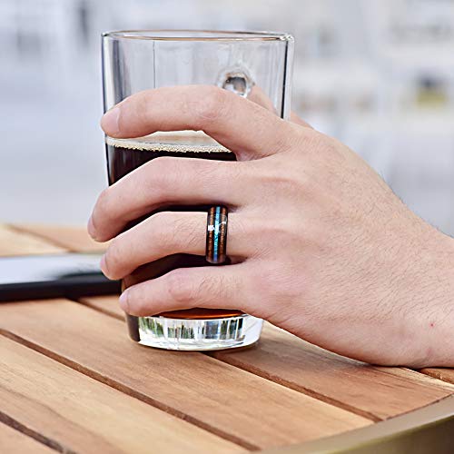 Vakki Mens Black Tungsten Wedding Band, Blue Opal Inlay, 8mm Size 10