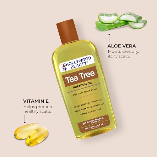 Hollywood Beauty Tea Tree Oil for Hair, Scalp, and Skin, 16 fl oz - Moisturizes Dry, Itchy Scalp, Blended with Vitamin E & Aloe