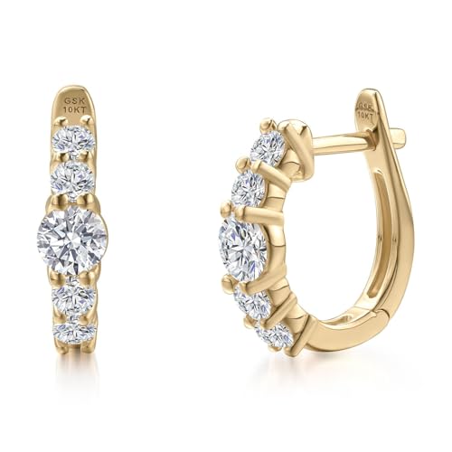 Gem Stone King 10K Yellow Gold Lab Grown Diamond Hoop Earrings for Women