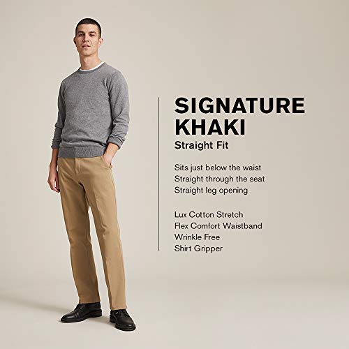 Dockers Men's Straight Fit Signature Lux Cotton Stretch Khaki Pant-Creased, Cloud, 34W x 30L