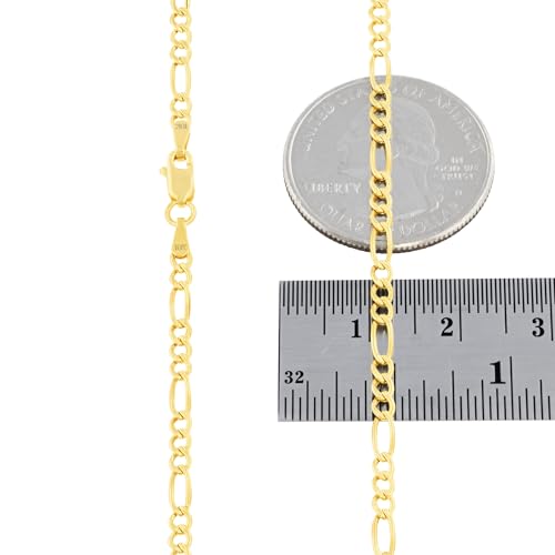 Nuragold 10k Real Yellow Gold Figaro Link 2.5mm Chain Bracelet (7"-9") - 7"