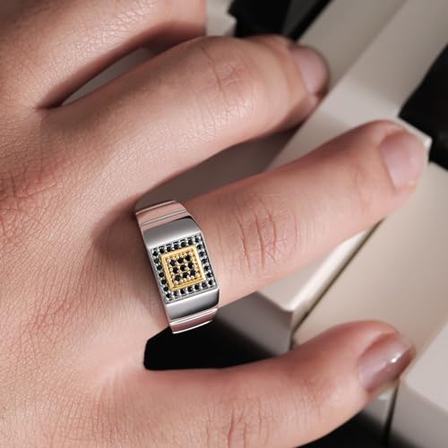 Gem Stone King Men's Ring In 10K Yellow Gold and 925 Sterling Silver 2 Tone Jewelry Gift For Men Dad | Available In Size 9, 10, 11, 12, 13