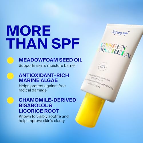 Supergoop! Unseen Sunscreen - SPF 50 - Clear & Invisible Face Sunscreen + Broad Spectrum + Makeup-Gripping Primer - Weightless, Scentless, Oil Free - For All Skin Types & Tones - 1.7 fl oz