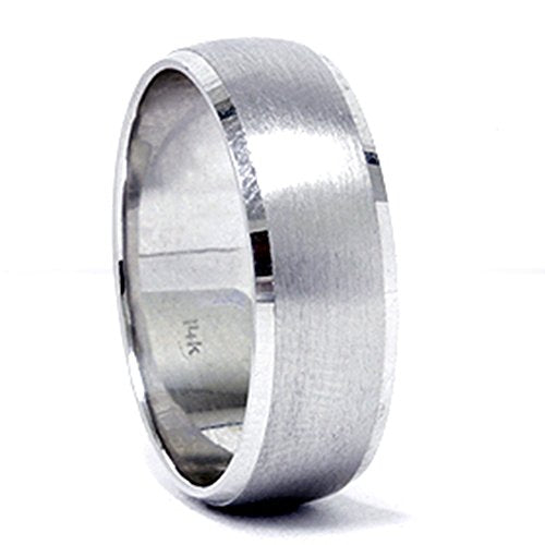 P3 POMPEII3 Pompeii Mens 14K White Gold 8mm Beveled Wedding Ring Band Brush - Size 11.5