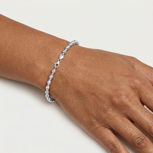 Floreo Italian 14k White Gold 4mm Disco DC Bead Chain Bracelet 7 Inch