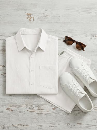 JMIERR Men Beach Sets 2 Piece Short Sleeve Summer Outfits 7 inch 2026 Quiet Luxury Sets Tracksuit with Pockets, 3XL, White