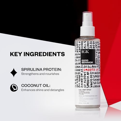 IGK GOOD BEHAVIOR 4-in-1 Prep Spray | Leave In + Detangle + Heat Protectant | Vegan + Cruelty Free | 7 Oz