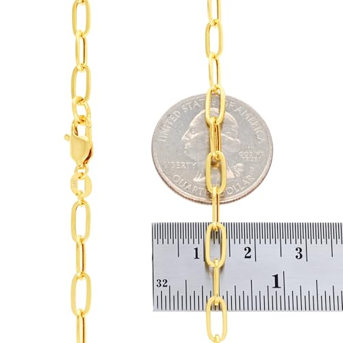 Nuragold 14k Real Yellow Gold 4mm Paperclip Chain Cable Link Bracelet - 8"
