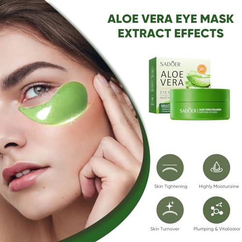 Aero Zen Aloe Vera Eye Mask- 60 PCS Aloe Vera Under Eye Patches-Under Eye Patches for Dark Circles,Eye Puffiness & Dark Circles Treatment,Reduces Wrinkles & Fine Lines,Improves & Firms Eye Skin